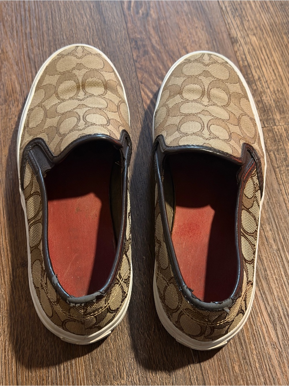 Coach Signature Slip-On Sneakers in Brown and Tan with Red Insole - Picture 4 of 5